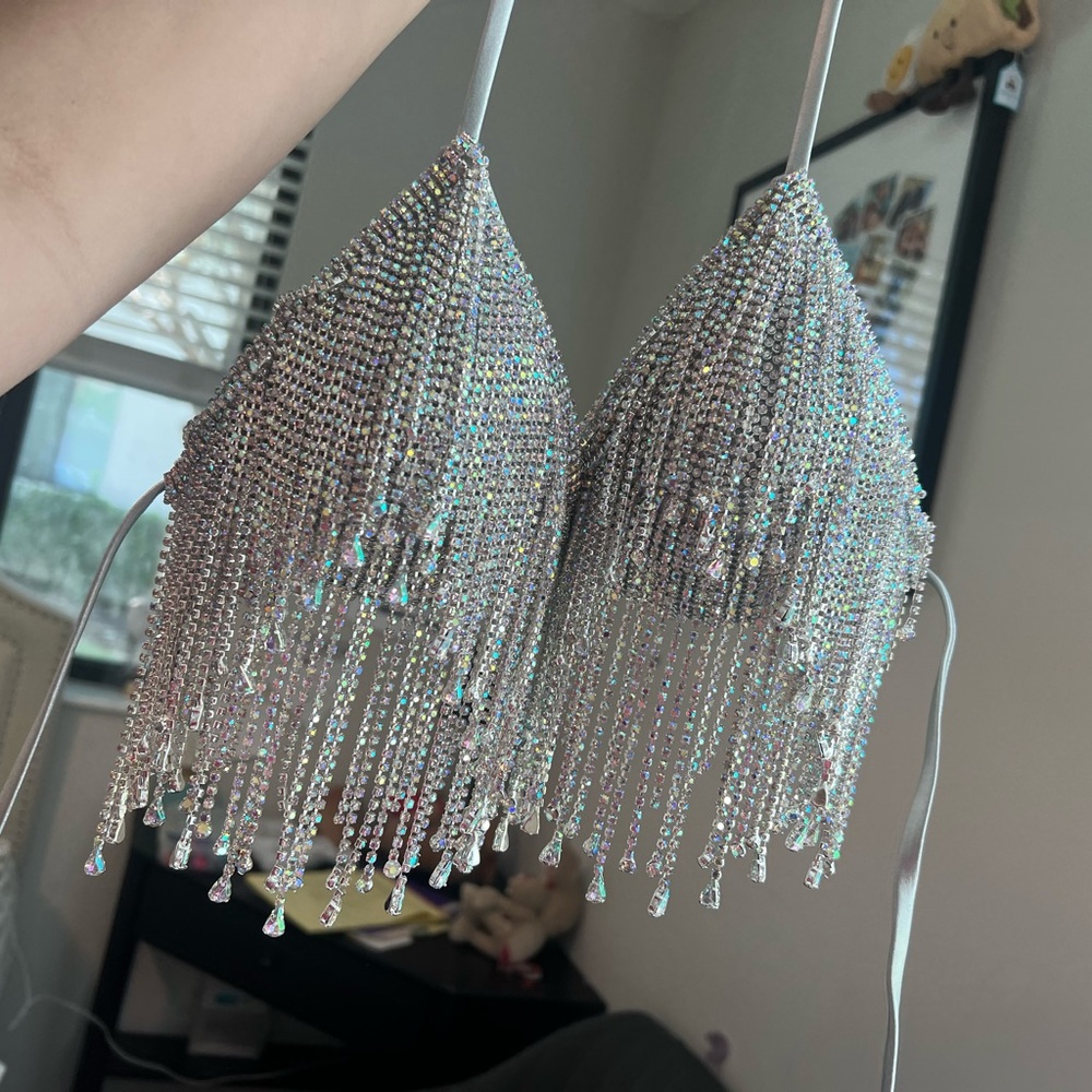 Silver Crystal Bikini Top